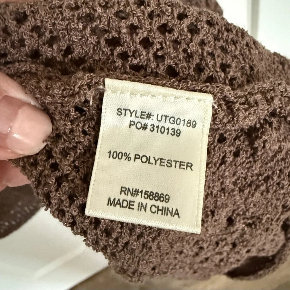 Promesa Pointelle Crochet Knit Cardigan Mocha Long Duster Boho Festival Small